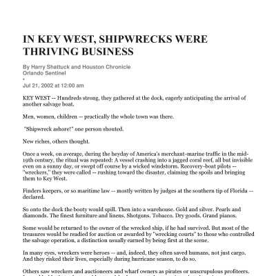 Shipwreck Industry in Key West