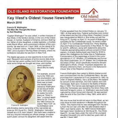 Captain Watlington Summary (3/18 OIRF Newsletter)