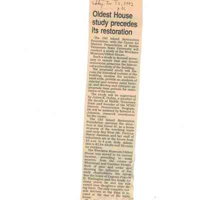 1992 Newspaper Article - Study Precedes Restoration