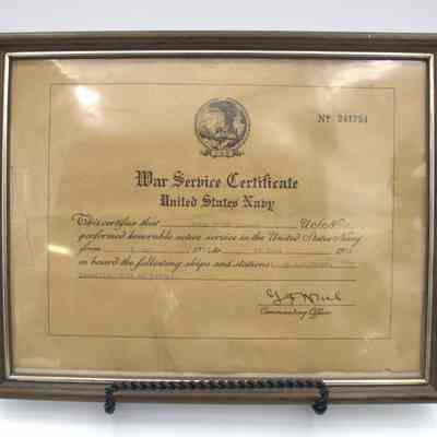 Lamson's War Service Certificate (framed)