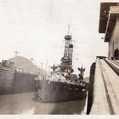 USS Texas in Pedro Miguel Locks post card