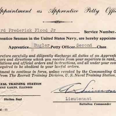 Flood's Appointment as Apprentice Petty Officer