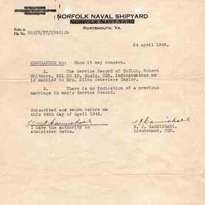 Memorandum on Taylor's Marriage