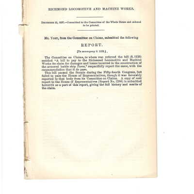 Report on bill (S.1133) A bill to pay to Richmond Locomotive Works its claim for damages...incurred in construction of battleship Texas