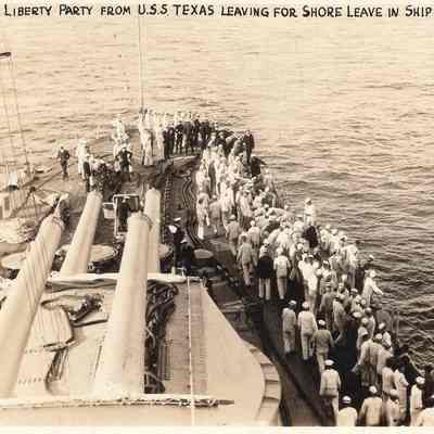 Men leaving for shore leave post card