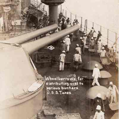 Coal workers on deck post card