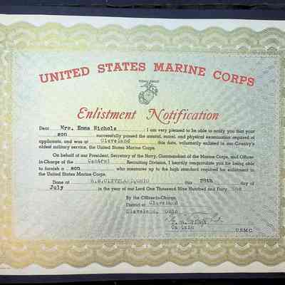 page one of 2025.1028.16: Nichols's Enlistment Notification delivered to Emma (mother) Nichols.