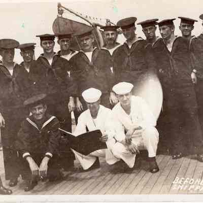 Sailors on deck post card
