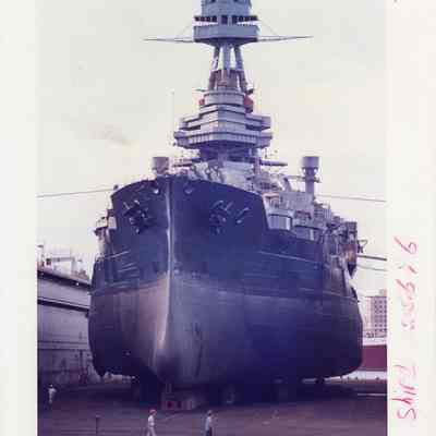 Bow on shot of Texas in Todd Shipyard