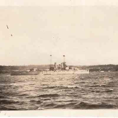 USS Texas anchored in stream