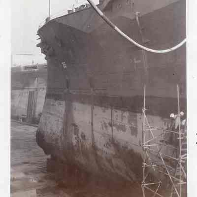 Port bow in drydock