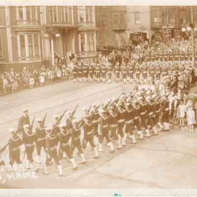 Sailors in Portland parade post card