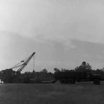 Soldiers training to construct a pontoon bridge