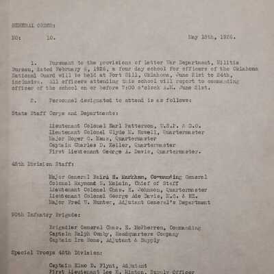 General Order #10 Headquarters Oklahoma National Guard-1926