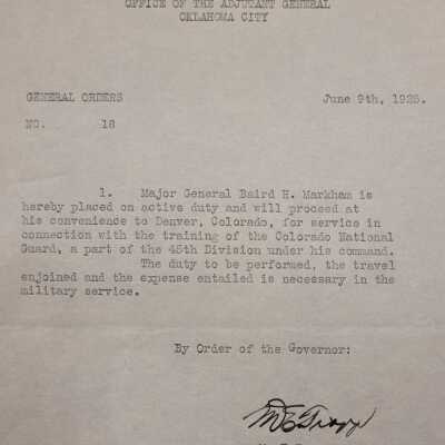 General Order #18 Headquarters Oklahoma National Guard-1925