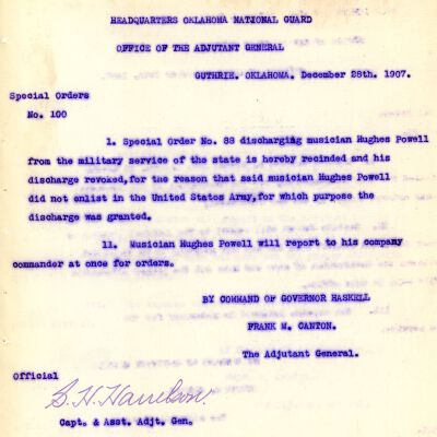 Special Order #100 Headquarters Oklahoma National Guard-1907