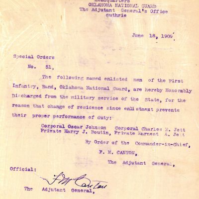 Special Order #51 Headquarters Oklahoma National Guard-1909