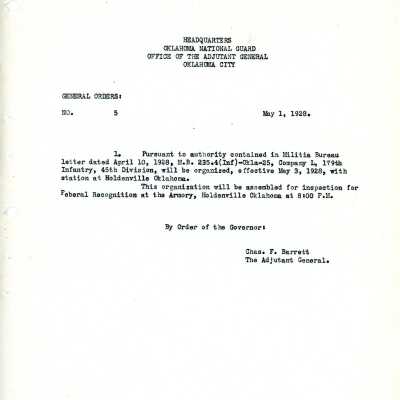 General Order #5 Headquarters Oklahoma National Guard-1928