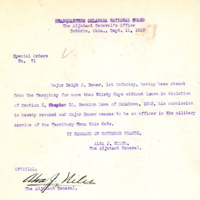 Special Order #71 Headquarters Oklahoma National Guard-1907