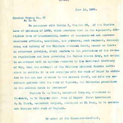 Special Order #67 Headquarters Oklahoma National Guard-1906