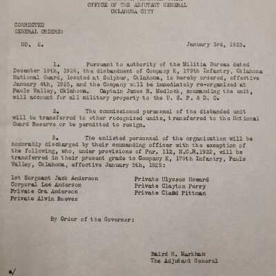 General Order #2 Headquarters Oklahoma National Guard-1925
