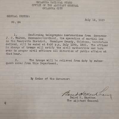 General Order #34 Headquarters Oklahoma National Guard-1923