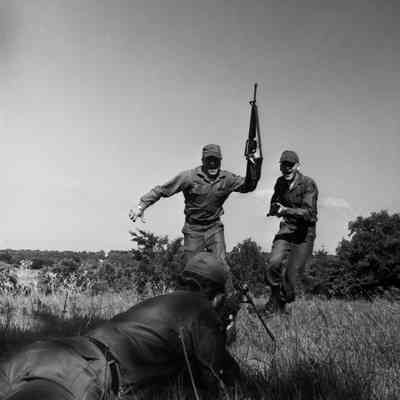 Soldiers enacting an infantry attack