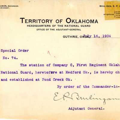Special Order #74 Headquarters Oklahoma National Guard-1904