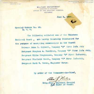 Special Order #65 Headquarters Oklahoma National Guard-1906