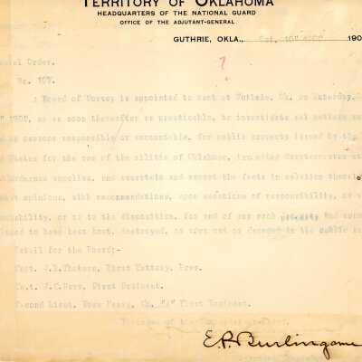 Special Order #107 Headquarters Oklahoma National Guard-1903