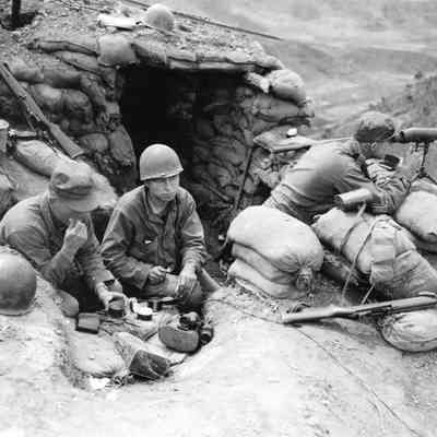 Soldiers outside of bunker