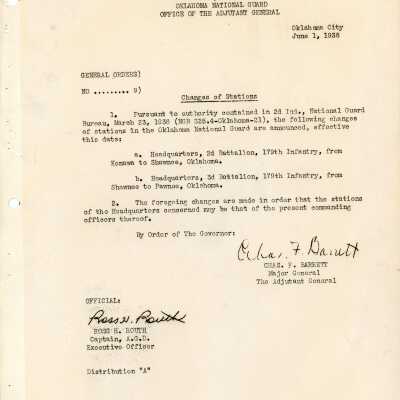 General Order #9 Headquarters Oklahoma National Guard-1938