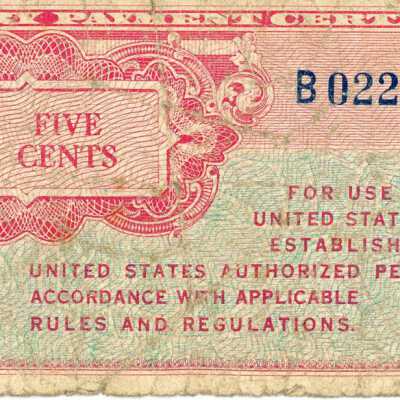 United States Military Payment Certificate Five Cents-1947-1948