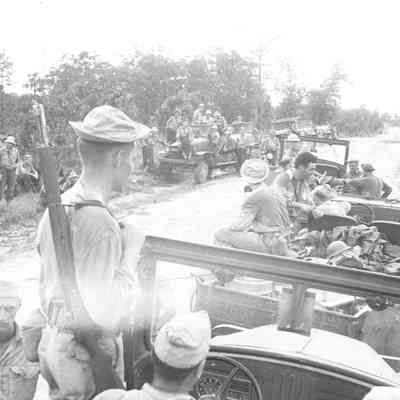 Soldiers resting in vehicles