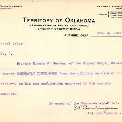 Special Order #7 Headquarters Oklahoma National Guard-1904
