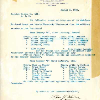 Special Order #109 Headquarters Oklahoma National Guard-1906