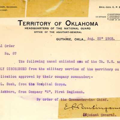 Special Order #87 Headquarters Oklahoma National Guard-1903