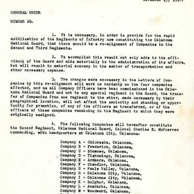 General Order #26 Headquarters Oklahoma National Guard-1918