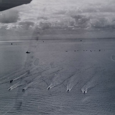 Aerial view of beach landing exercise