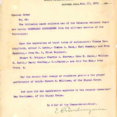 Special Order #83 Headquarters Oklahoma National Guard-1904