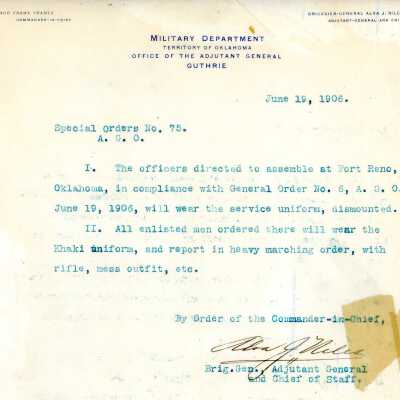 Special Order #75 Headquarters Oklahoma National Guard-1906