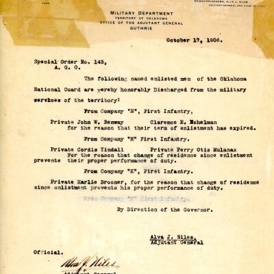 Special Order #143 Headquarters Oklahoma National Guard-1906