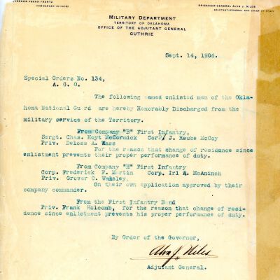 Special Order #134 Headquarters Oklahoma National Guard-1906