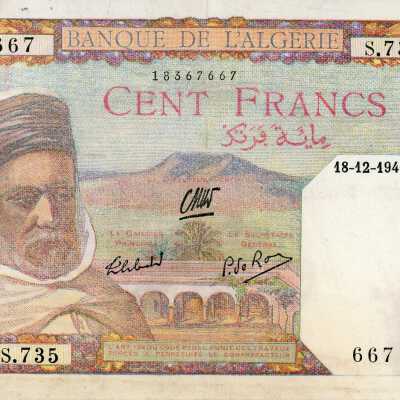 Tunisian One Hundred Franc-1941
