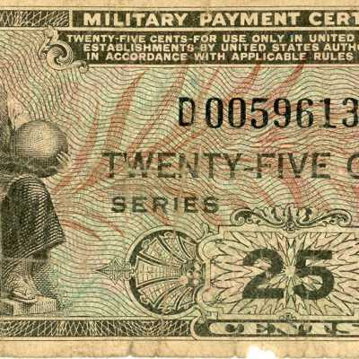 United States Military Payment Certificate Twenty-Five Cents-1951-1954