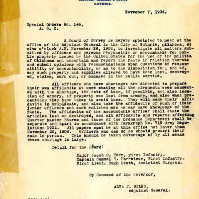 Special Order #148 Headquarters Oklahoma National Guard-1906