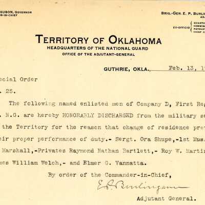 Special Order #25 Headquarters Oklahoma National Guard-1906