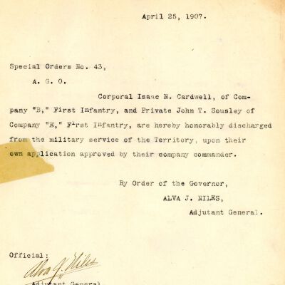 Special Order #43 Headquarters Oklahoma National Guard-1907