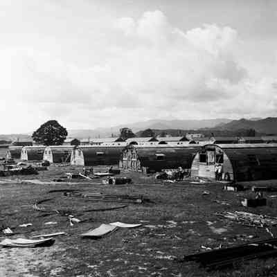 Quonset huts under construction