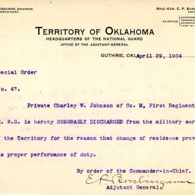 Special Order #47 Headquarters Oklahoma National Guard-1904
